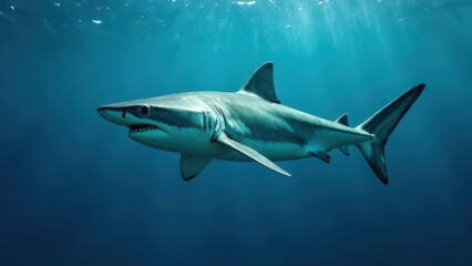 Silky shark swimming in deep blue water