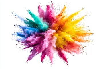 Colorful powder explosion burst on white background.