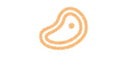 Icon steak is made of yellow grains of sand. Some grains of sand fall down. Transparent background. Black