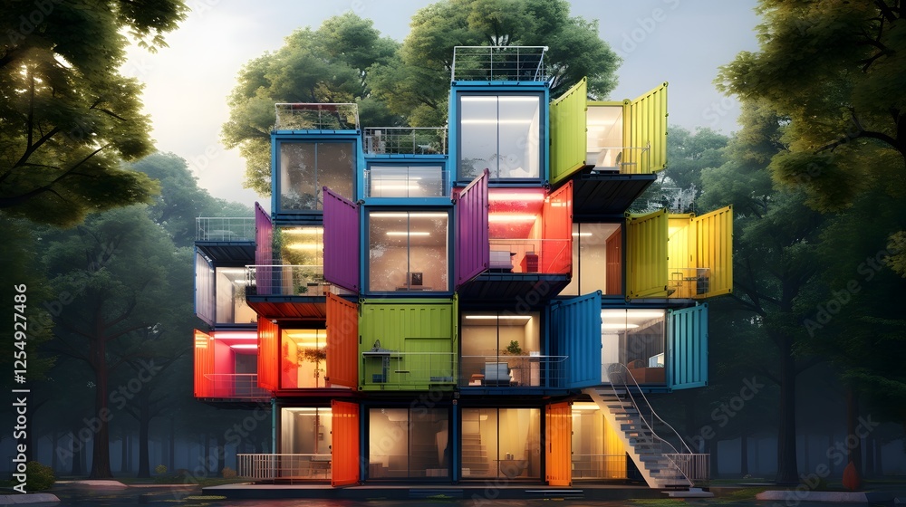 Poster modular shipping container home innovative urban residential design concept with stacked cube like s