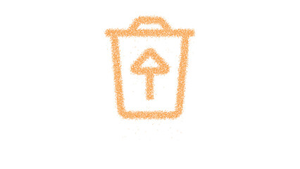 Icon trash restore is made of yellow grains of sand. Some grains of sand fall down. Transparent background. Black