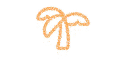 Icon tree palm is made of yellow grains of sand. Some grains of sand fall down. Transparent background. Black