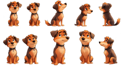 adorable cartoon dogs various poses expressions cartoon style on transparent background