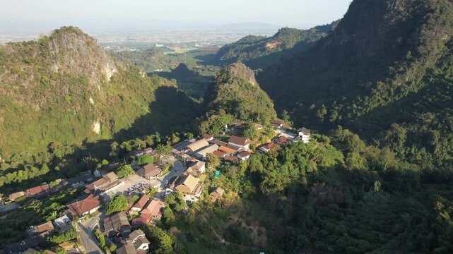 Aerial view from drone of the rural village in the mountains