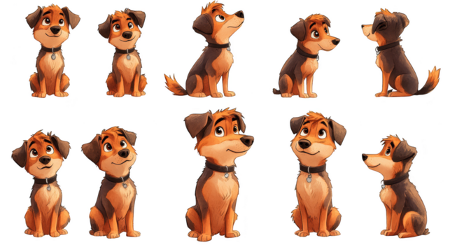 adorable cartoon dogs various poses expressions cartoon style on transparent background