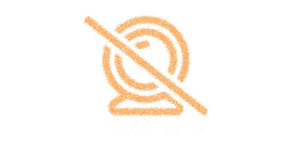 Icon webcam slash is made of yellow grains of sand. Some grains of sand fall down. Transparent background. Black