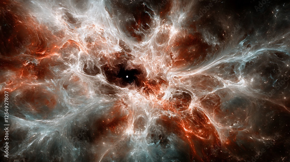 Poster cosmic inferno an abstract rendering of nebula clouds with fiery intensity and stellar formation