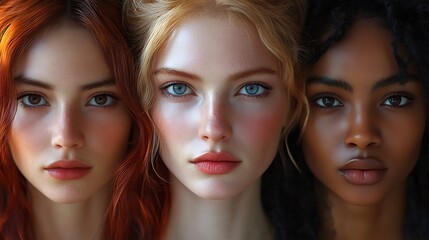  Three Mannequin Heads with Vibrant Red, Blonde, and Black Hairstyles Against a Dark Background