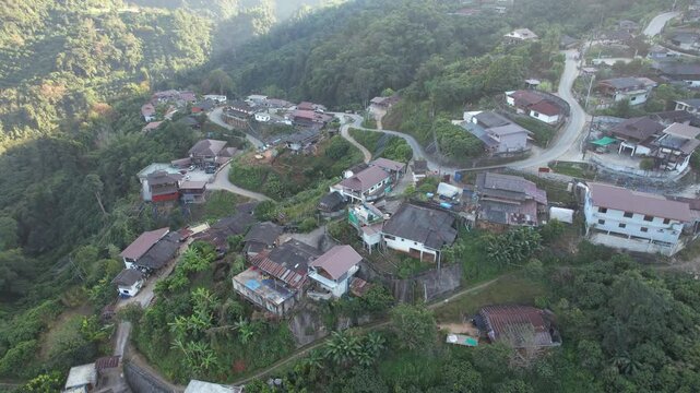 Aerial view from drone of the rural village in the mountains