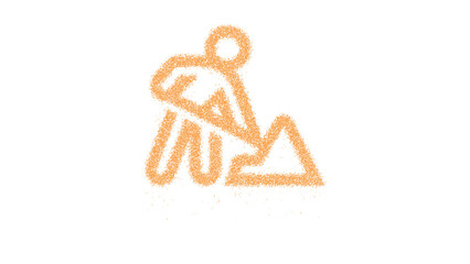 Icon digging is made of yellow grains of sand. Some grains of sand fall down. Transparent background. Black