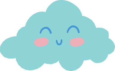 Simple and charming vector illustration of a soft blue cloud smile.