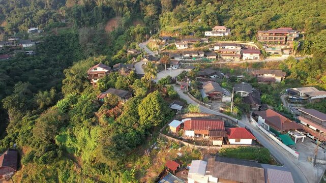 Aerial view from drone of the rural village in the mountains