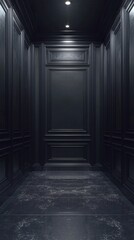 Obraz premium Elegant Dark Hallway with Marble Floor and Decorative Wall Paneling in a Modern Style