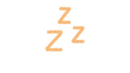 Icon snooze is made of yellow grains of sand. Some grains of sand fall down. Transparent background. Black