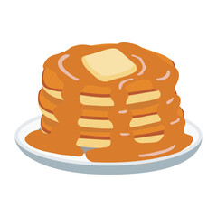 Plate of Pancakes with Butter and Syrup - Delicious Breakfast Food Vector Illustration