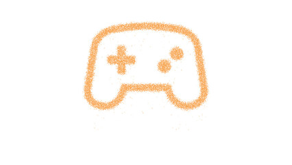 Icon gamepad is made of yellow grains of sand. Some grains of sand fall down. Transparent background. Black