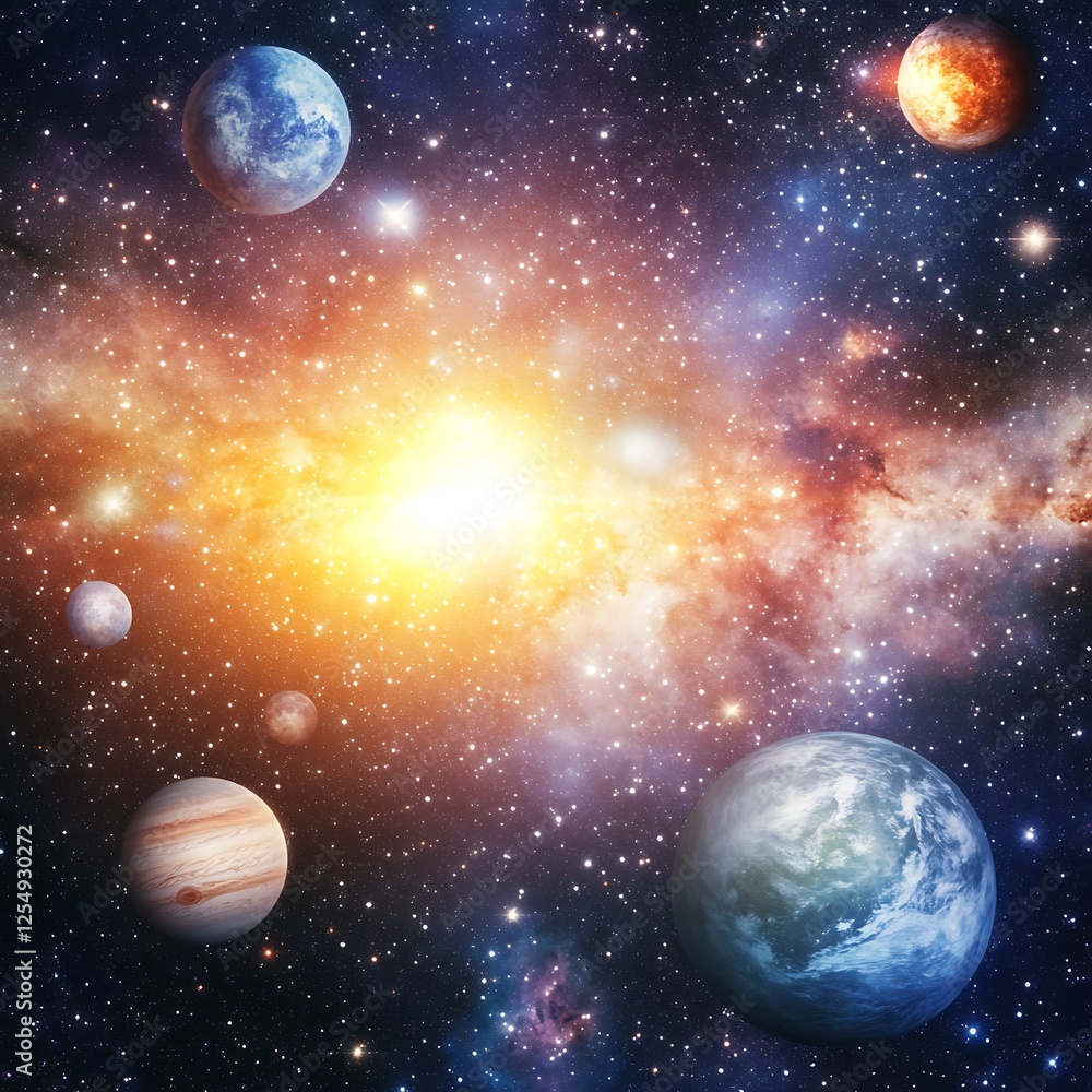 Aufkleber cosmic planets and nebula in deep space interstellar cloud galaxy background exploration universe