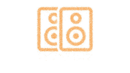 Icon speakers is made of yellow grains of sand. Some grains of sand fall down. Transparent background. Black