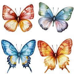 set of colorful butterflies isolated on transparent white background, clipping path