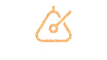 Icon triangle music is made of yellow grains of sand. Some grains of sand fall down. Transparent background. Black