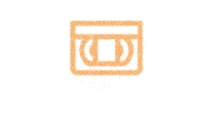 Icon vhs is made of yellow grains of sand. Some grains of sand fall down. Transparent background. Black