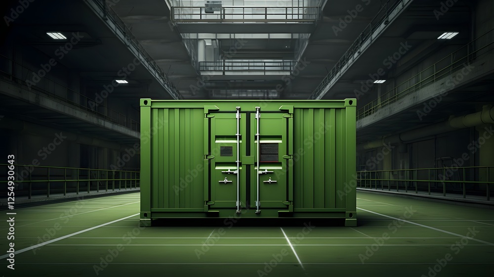 Poster a single green cargo container stands out against the clean minimalist backdrop of a contemporary ar