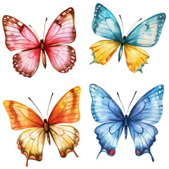 set of colorful butterflies isolated on transparent white background, clipping path