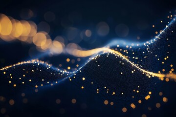 Abstract digital wave, glowing particles, dark background, data visualization, technology, futuristic, design, graphic, illustration, patterns, art, modern, abstract.