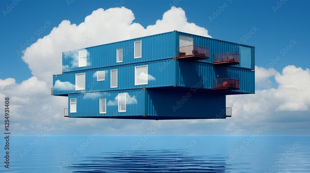 Poster floating shipping container a surreal and creative conceptual art piece exploring the intersection o