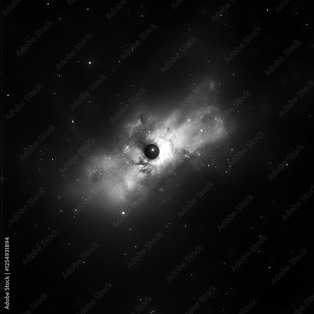 Poster cosmic sphere amidst nebula clouds exploring dark void depths celestial body in vastness of space