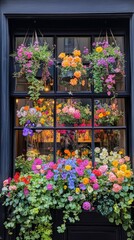 Fototapeta premium Vibrant flower display at a quaint shop with colorful blooms in different pots and containers