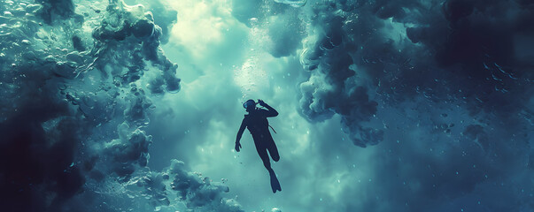 Diver in the deep sea