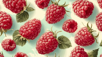 Fresh raspberries illustrated for food projects, showcasing ripe, natural fruit with rich texture and colors, ideal for culinary artwork, book illustration.