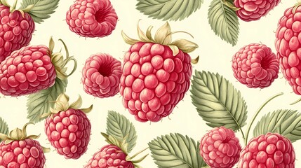 Fresh raspberries illustrated for food projects, showcasing ripe, natural fruit with rich texture and colors, ideal for culinary artwork, book illustration.