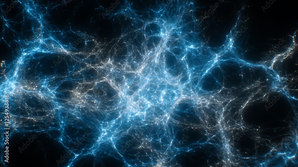 Poster cosmic web interstellar network with vibrant blue strands and galactic filamentary structure