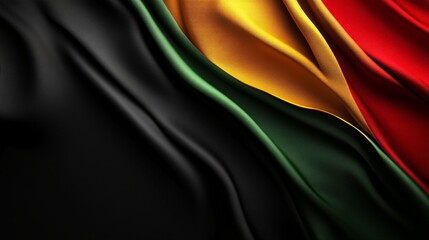 Vibrant fabric showcasing the colors of a flag with black, yellow, green, and red waves elegantly flowing.