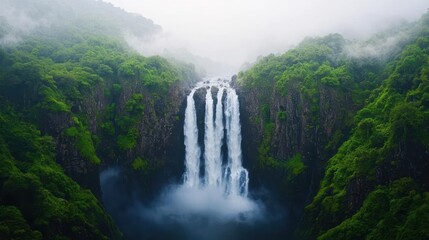 Fototapeta premium Tropical Waterfall Cascading Through Lush Green Forest