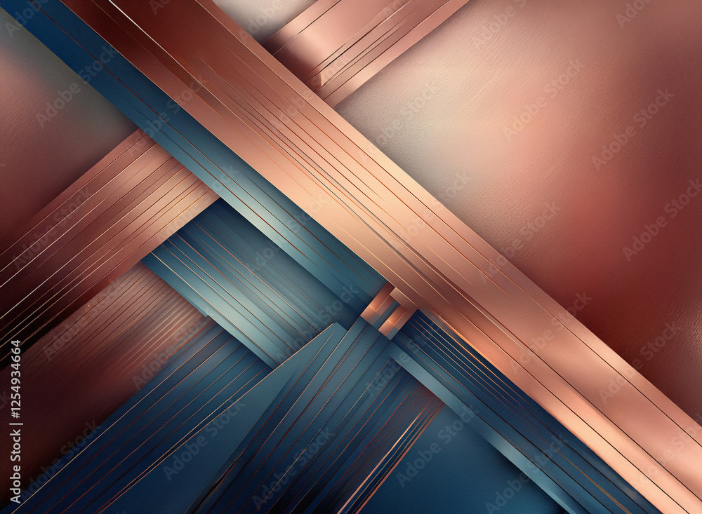 Aufkleber abstract background with metallic copper and blue diagonal lines. modern geometric design with layer