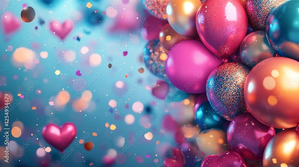 Poster a vibrant display of colorful balloons and confetti fills the scene, creating a festive and joyful a