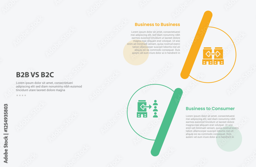 Aufkleber b2b vs b2c infographic outline style with 2 point comparison template with half circle vertical stac