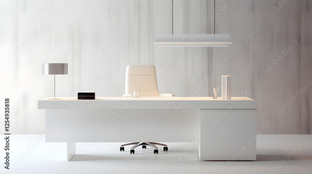 Poster sleek and sophisticated minimalist office with streamlined white furnishings a clutter free workspac