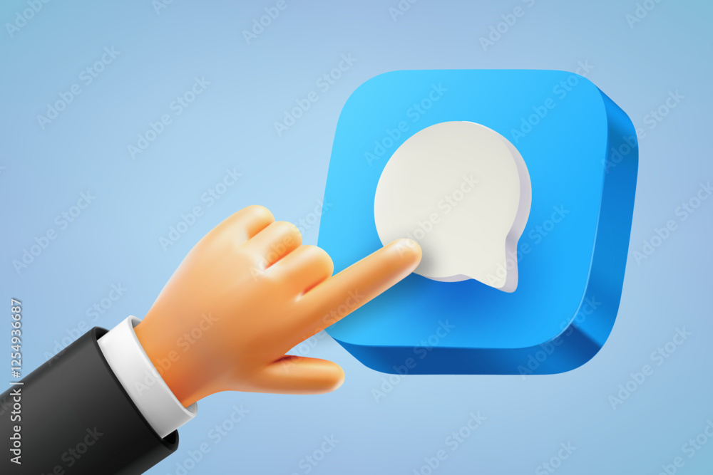 Aufkleber businessman pressing button with message sign. 3d vector illustration