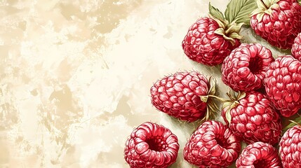 Raspberry drawing for culinary use, showing fresh berries with rich detail, perfect for recipe books, food packaging, or food illustrations.