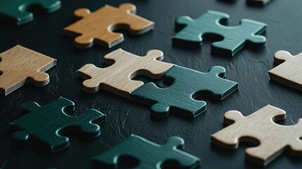 Obraz premium Close Up Of Interlocking Puzzle Pieces On Dark Background