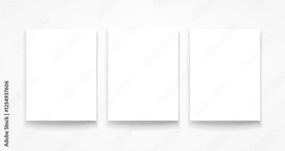 Poster Three blank portrait frames on the wall. 3d vector mockup