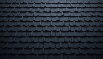 Dark Gray Weathered Roof Tiles Texture Background, Detailed Close Up View of Old Shingles