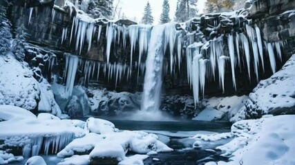 air terjun yang membeku di pegunungan kutub 