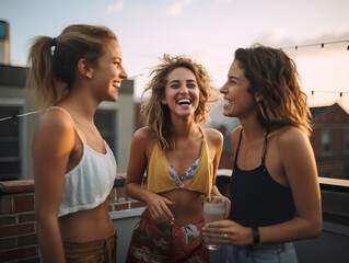 Diversity Friends hispanic asian caucasian african enjoying a rooftop party friends hanging out on a rooftop good time during a party