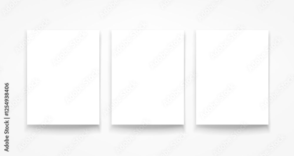 Poster Three blank portrait frames on the wall. 3d vector mockup