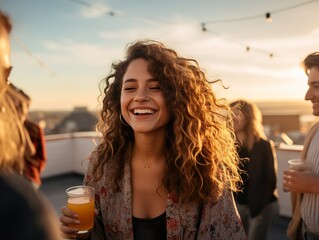 Diversity Friends hispanic asian caucasian african enjoying a rooftop party friends hanging out on a rooftop good time during a party